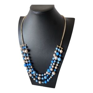 Gold-Tone Blue and Pearl Multi-Strand Beaded Necklace